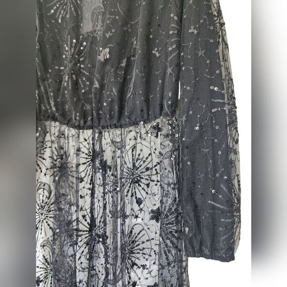 BLOOMCHIC Sheer black maxi dress, Moon/Star embroidery, NWT, Size XL, sequins - Picture 3 of 3